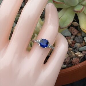 1.60 ct Sapphire Ring Solitaire Cushion Cut Sterling Silver 925 Size 6.75